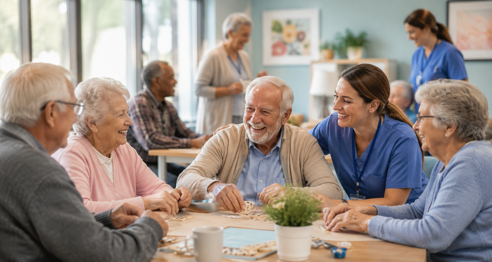 A warm, welcoming scene at VitalNest Living adult day care center in Springfield, MO